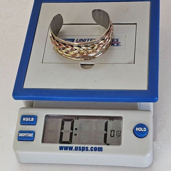 Tricolor Gold‎ Silver Copper Plated Metal Cuff Bracelet Honeycomb Braided Wide - Picture 8 of 10